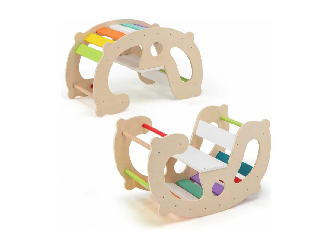 vente unique 2 en 1 Chaise à Bascule Enfants avec Siège et Dossier Lisses Arche d'escalade Montessori en Bois avec Poignée & Coins Arrondis Charge 50kg pour Enfants de 1 an+