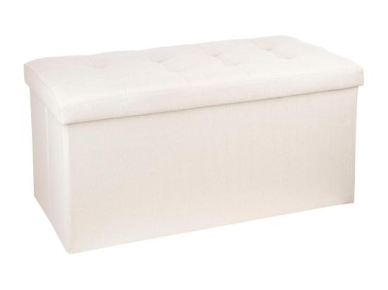 Vente Unique 2 En 1 Pouf Pliant Double Et Coffre De Rangement Beige Aspect Lin 76 X H 38 Cm