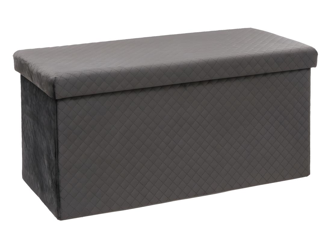 Vente Unique 2 En 1 Pouf Pliant Double Et Coffre De Rangement En Velours Gris 76 X 38 Cm