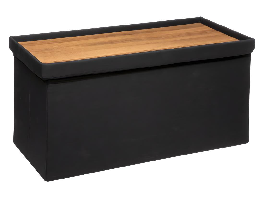 Vente Unique 2 En 1 Pouf Pliant Double Et Coffre De Rangement Noir 76 X 37.5 Cm