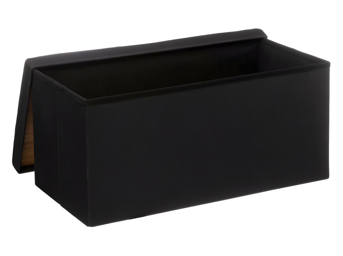 Vente Unique 2 En 1 Pouf Pliant Double Et Coffre De Rangement Noir 76 X 37.5 Cm