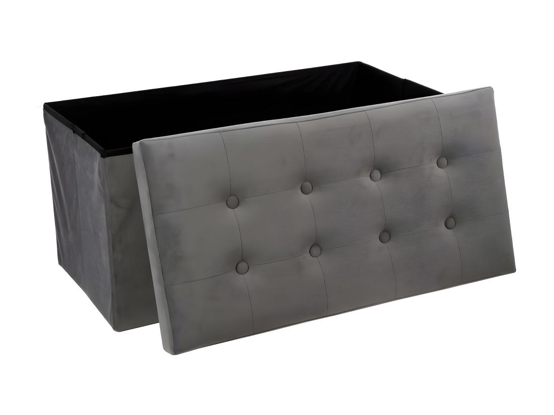 Vente Unique 2 En 1 Pouf Pliant Double Et Coffre De Rangement Velours Gris Foncé 76 X H 38 Cm
