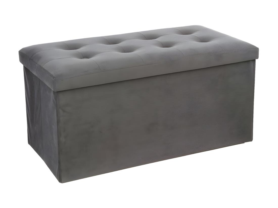 vente unique 2 en 1 Pouf pliant double et coffre de rangement Velours Gris foncé 76 x H 38 cm