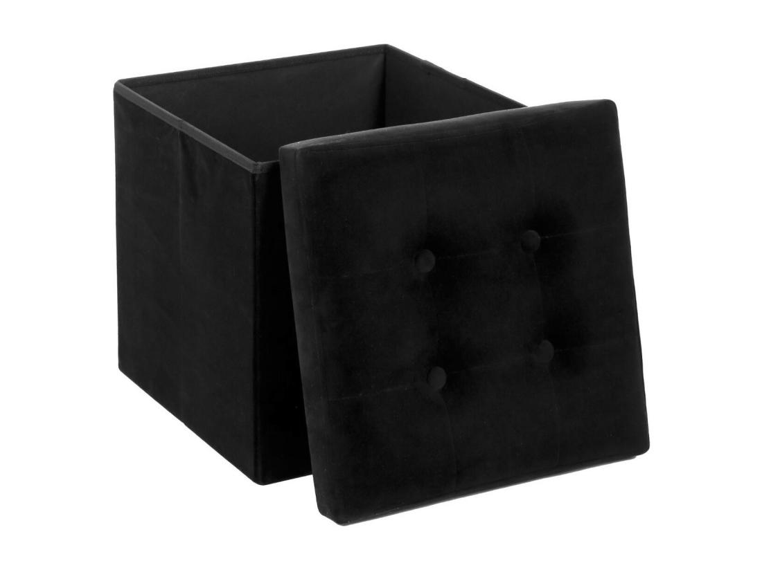 Vente Unique 2 En 1 Pouf Pliant Et Coffre De Rangement Velours Noir 38 X 38 Cm