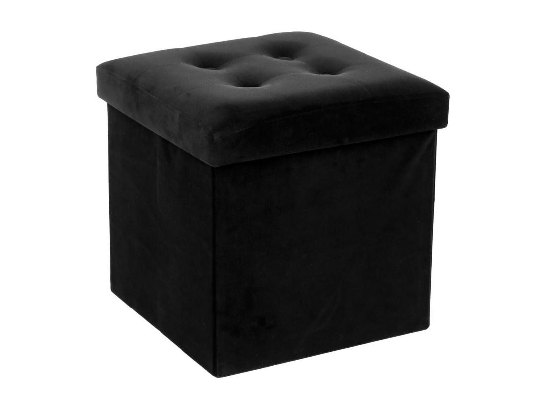 vente unique 2 en 1 Pouf pliant et coffre de rangement Velours Noir 38 x 38 cm