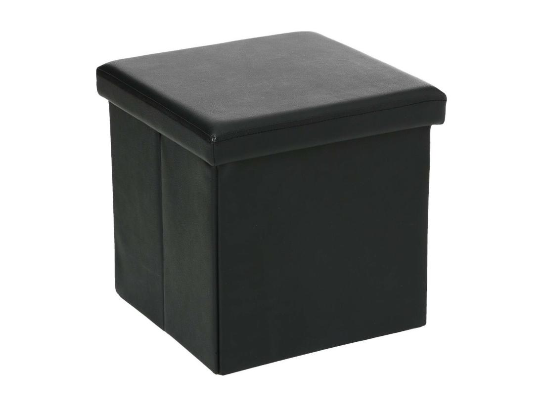 Vente Unique 2 En 1 Pouf Pliant Et Coffre De Rangement Vinyle Noir 38 X H 37.5 Cm