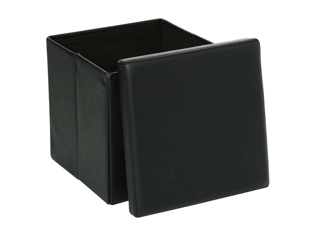 vente unique 2 en 1 Pouf pliant et coffre de rangement Vinyle Noir 38 x H 37.5 cm