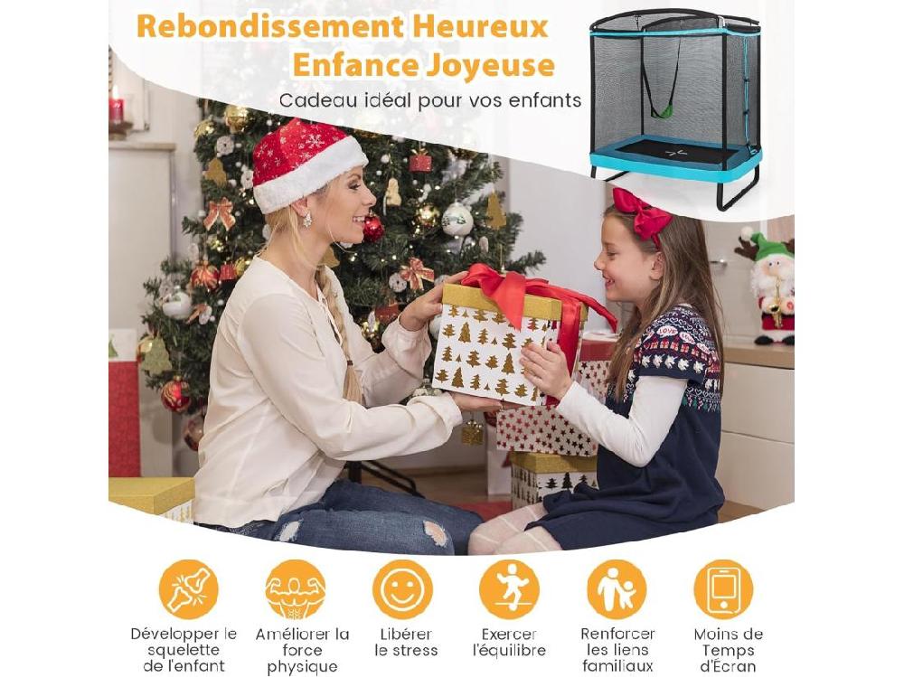 Vente Unique 2 En 1 Trampoline Extérieur Enfants Rectangulair (190x122cm) Avec Balançoire Amovible Trampoline De Jardin Avec Filet De Sécurité Charge Max 100kg Pour Garçon Et Fille De 3 Ans+ (Bleu)