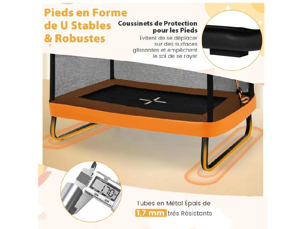 Vente Unique 2 En 1 Trampoline Extérieur Enfants Rectangulair (190x122cm) Avec Balançoire Amovible Trampoline De Jardin Avec Filet De Sécurité Charge Max 100kg Pour Garçon Et Fille De 3 Ans+ (Orange)