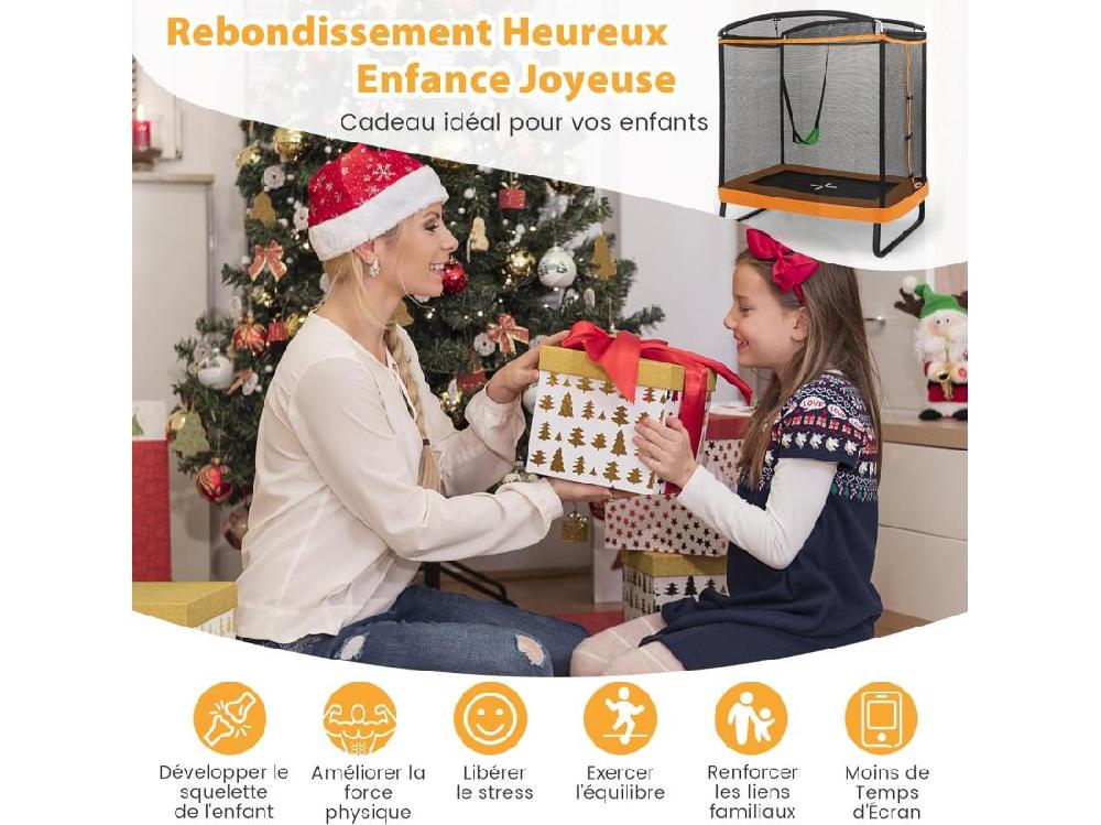 Vente Unique 2 En 1 Trampoline Extérieur Enfants Rectangulair (190x122cm) Avec Balançoire Amovible Trampoline De Jardin Avec Filet De Sécurité Charge Max 100kg Pour Garçon Et Fille De 3 Ans+ (Orange)