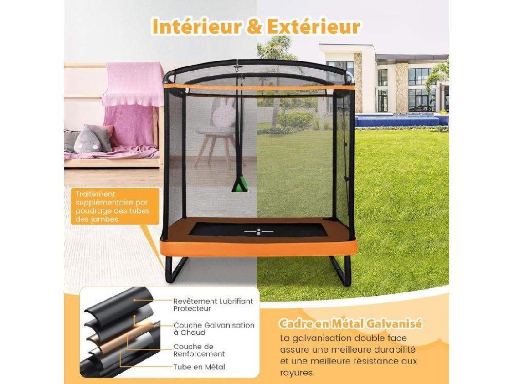 vente unique 2 en 1 Trampoline Extérieur Enfants Rectangulair (190x122cm) avec Balançoire Amovible Trampoline de Jardin avec Filet de Sécurité Charge Max 100kg pour Garçon et Fille de 3 Ans+ (Orange)