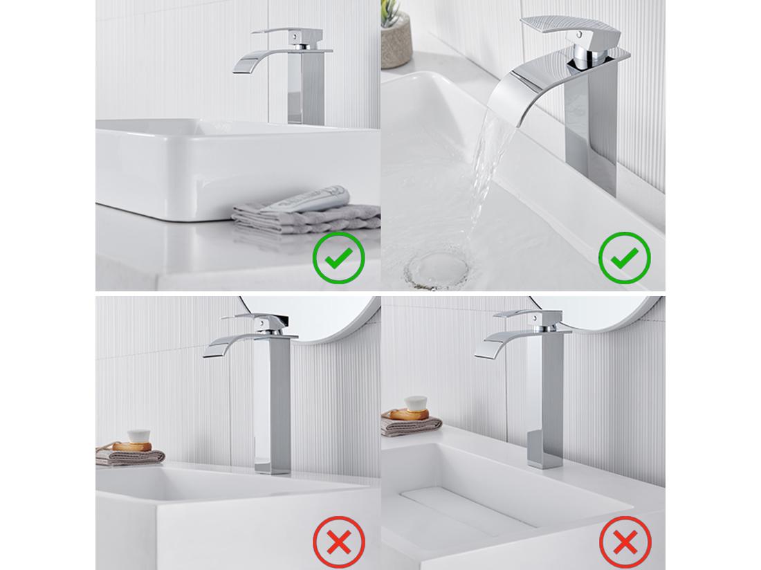 vente unique 2PCS Auralum Max Robinet Cascade pour Vasque à Poser Mitigeur Haut pour Lavabo Robinet Cascade pour Salle Bains en Inox Robinettrie Monotrou Chromé