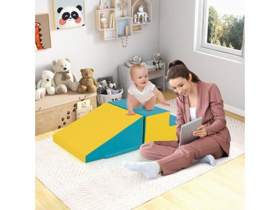 Vente Unique 2PCS Parcours Motricité Bébé En Mousse Avec Housse Amovible En PU Module Motricité Bébé Avec Marche & Toboggan Jouets Éducatifs Pour Ramper Grimper (Jaune+Vert)