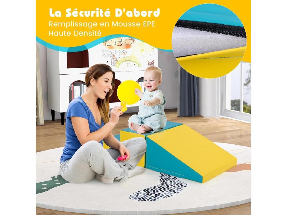 Vente Unique 2PCS Parcours Motricité Bébé En Mousse Avec Housse Amovible En PU Module Motricité Bébé Avec Marche & Toboggan Jouets Éducatifs Pour Ramper Grimper (Jaune+Vert)