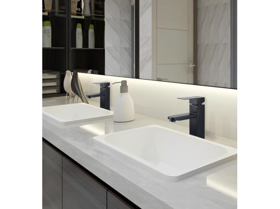 Vente Unique 2x Robinet Salle Bain Noir Acier Inoxidable Avec Poignée Carrée Mitigeur Lavabo Eau Froide Chaude Disponible Robinetterie Lave Mains Démontable