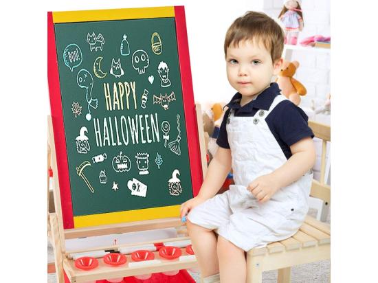 Vente Unique 3 En 1 Chevalet Pour Enfants En Bois De Pin Tableau Magnétique Double Face Accessoires Complets 52 5 X 51 5 X 106 5 Cm