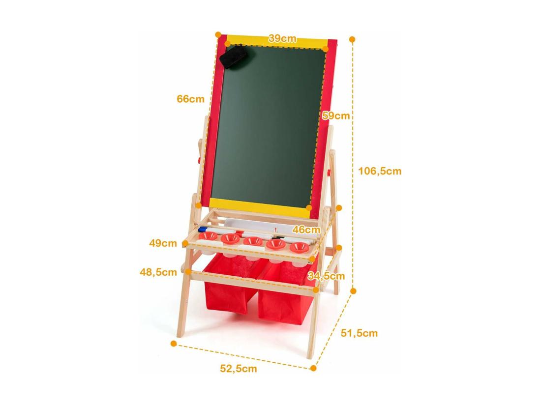 Vente Unique 3 En 1 Chevalet Pour Enfants En Bois De Pin Tableau Magnétique Double Face Accessoires Complets 52 5 X 51 5 X 106 5 Cm