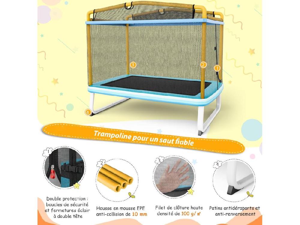 Vente Unique 3 En 1 Trampoline Extérieur Enfants Rectangulair (190x124cm) Avec Balançoire & Barre Horizontale Trampoline De Jardin Avec Filet De Sécurité Charge Max 110kg Jaune
