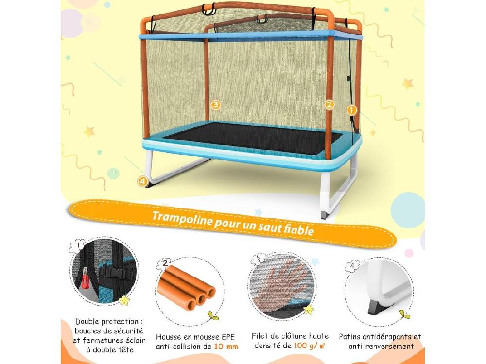 Vente Unique 3 En 1 Trampoline Extérieur Enfants Rectangulaire (190x124cm) Avec Balançoire & Barre Horizontale Trampoline De Jardin Avec Filet De Sécurité Charge Max 110kg Pour Garçon Et Fille