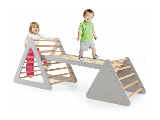 Vente Unique 3 En 1 Triangle D'escalade Enfants Avec Rampe 2 Échelle D'escalade Triangle En Bois Pour Glisser Et Grimper Charge Max 60KG Utilisation Intérieur Extérieur Pour Enfants De 3 Ans+ Blanc