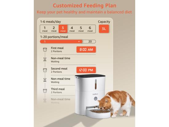 Vente Unique 3L Distributeur De Croquettes Pour Chat Et Chien Blanc Distributeur Automatique De Nourriture Avec Bol En Acier Inoxydable 6 Repas Par Jour
