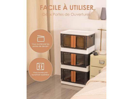 Vente Unique 3pcs Boite De Rangement à Roulettes 32L - Caisses De Rangement Transparente - Pliable Empilable Pour Vetements Jouets Livres
