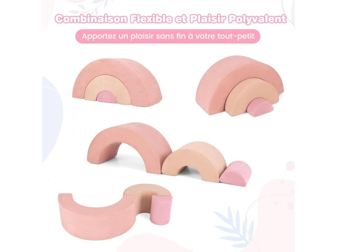 Vente Unique 3PCS Parcours Motricité Bébé En Forme Arc-en-Ciel Avec Housse Module Motricité Bébé Avec Combinaison Libre Jouets Éducatifs Montessori 18 Mois+ (Rose)