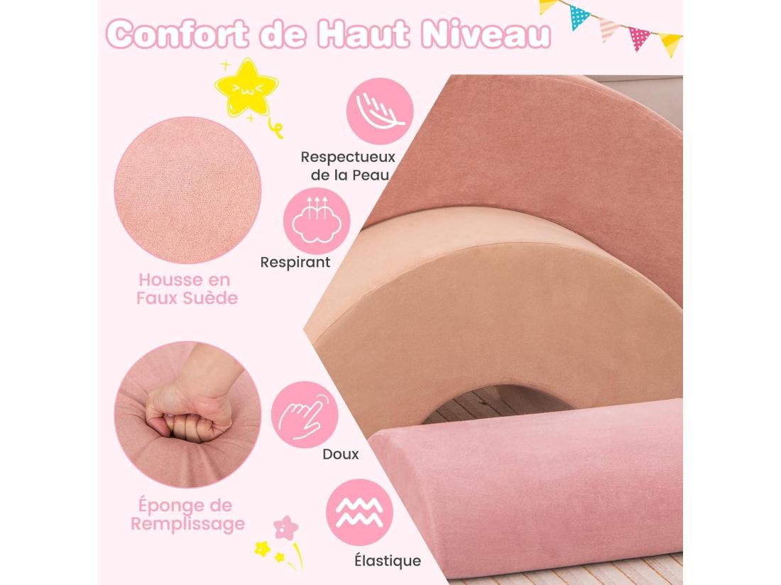 Vente Unique 3PCS Parcours Motricité Bébé En Forme Arc-en-Ciel Avec Housse Module Motricité Bébé Avec Combinaison Libre Jouets Éducatifs Montessori 18 Mois+ (Rose)