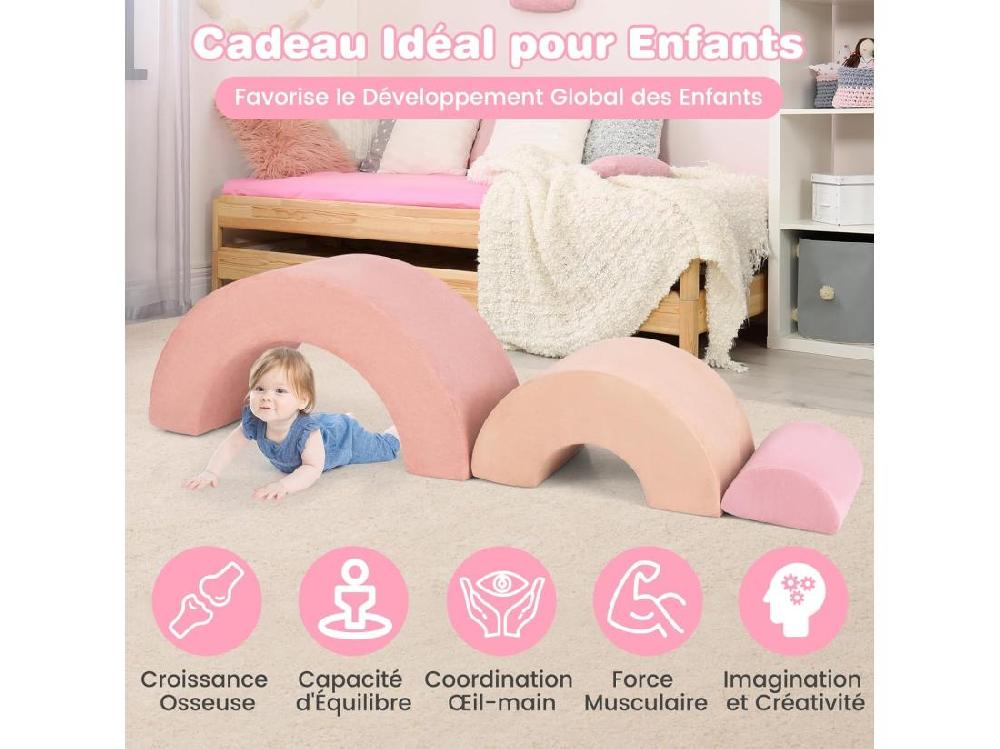 Vente Unique 3PCS Parcours Motricité Bébé En Forme Arc-en-Ciel Avec Housse Module Motricité Bébé Avec Combinaison Libre Jouets Éducatifs Montessori 18 Mois+ (Rose)