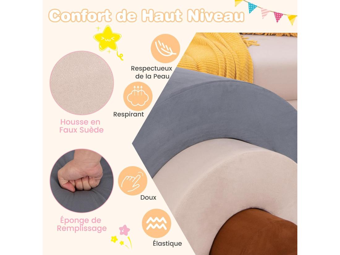 Vente Unique 3PCS Parcours Motricité Bébé En Forme Arc-en-Ciel Avec Housse Module Motricité Bébé Avec Combinaison Libre Jouets Éducatifs Montessori 18 Mois+ (Gris)