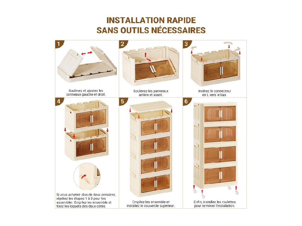 Vente Unique 4 Boîte Rangement Plastique Caisses De Rangement Pliables Transparente Avec 4 Roulettes Et Couvercles - 50x30x104CM