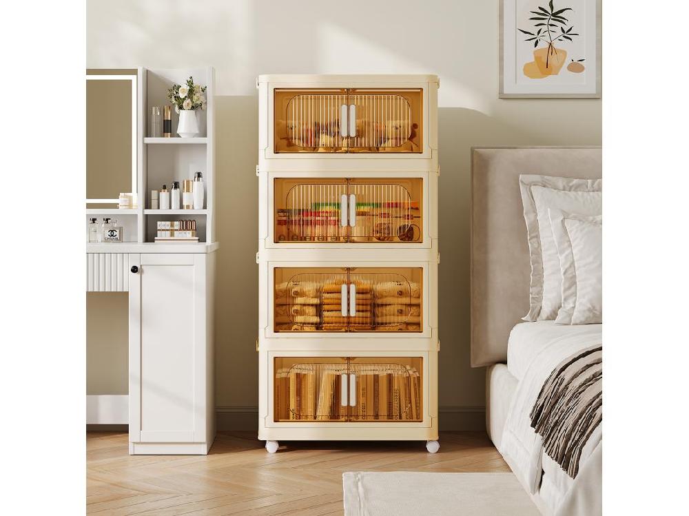 Vente Unique 4 Boîte Rangement Plastique Caisses De Rangement Pliables Transparente Avec 4 Roulettes Et Couvercles - 50x30x104CM