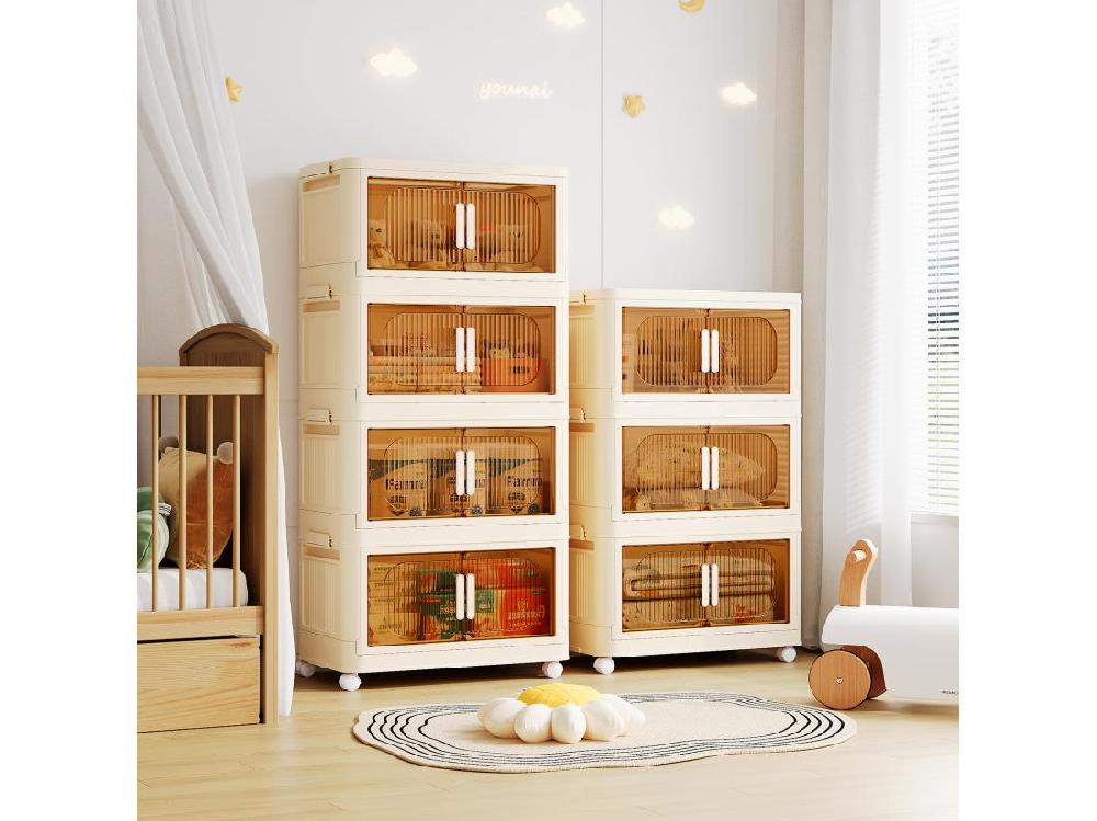 vente unique 4 Boîte Rangement Plastique Caisses de Rangement Pliables Transparente avec 4 roulettes et couvercles - 50x30x104CM