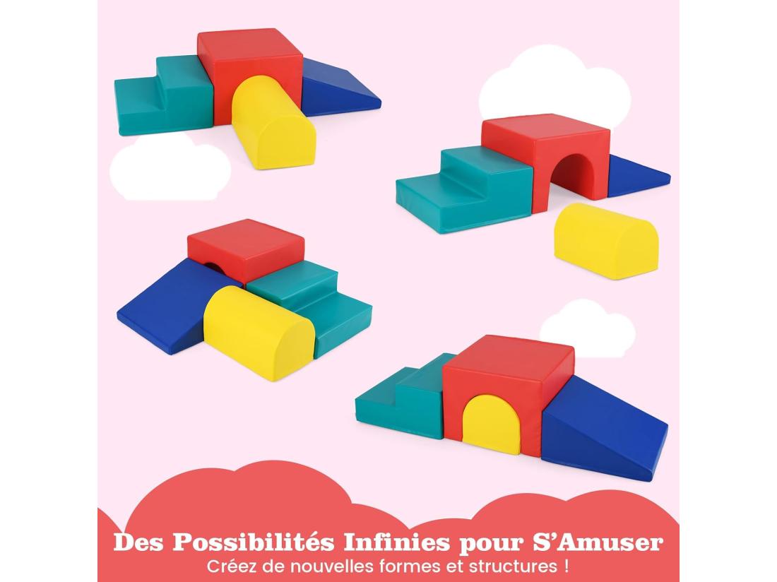 Vente Unique 4 PCS Parcours Motricité Bébé En Mousse Avec Housse Amovible Module Motricité Bébé Avec Toboggan & Différentes Formes Jouets Éducatifs Colorée (Rouge+Bleu)