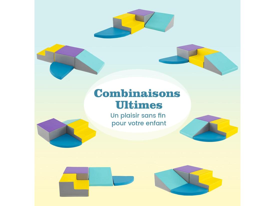 Vente Unique 4PCS Parcours Motricité Bébé En Mousse EPE Housse En PU Module Motricité Bébé Avec Toboggan & Différentes Formes Pour Enfants D'Âge Préscolaire Bleu+jaune