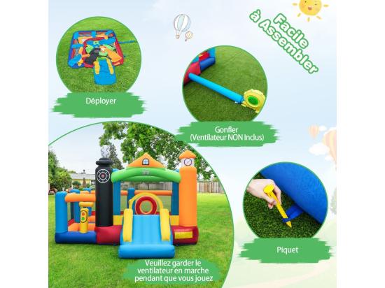 Vente Unique 5 En 1 Château Gonflable Avec Toboggan Aire De Jeux Gonflable Avec Thème De Train 3 Fosses à Balles Panier De Basketball 50 Balles Colorées (sans Souffleur)
