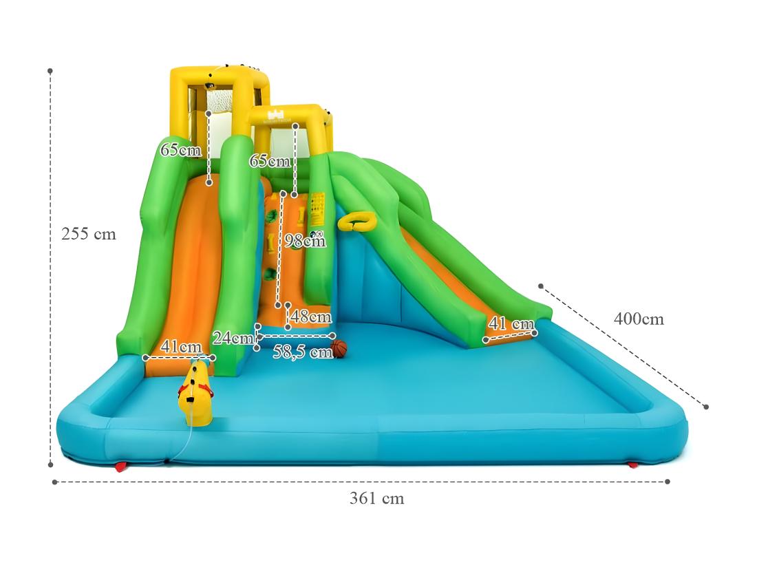 Vente Unique 5 En 1 Château Gonflable Enfants Avec Toboggan Double Parc Aquatique Gonflable Avec Mur D'escalade Panier Piscine Canon à Eau Charge 159kg Pour 3 Enfants De 3-10 Ans (sans Souffleur)