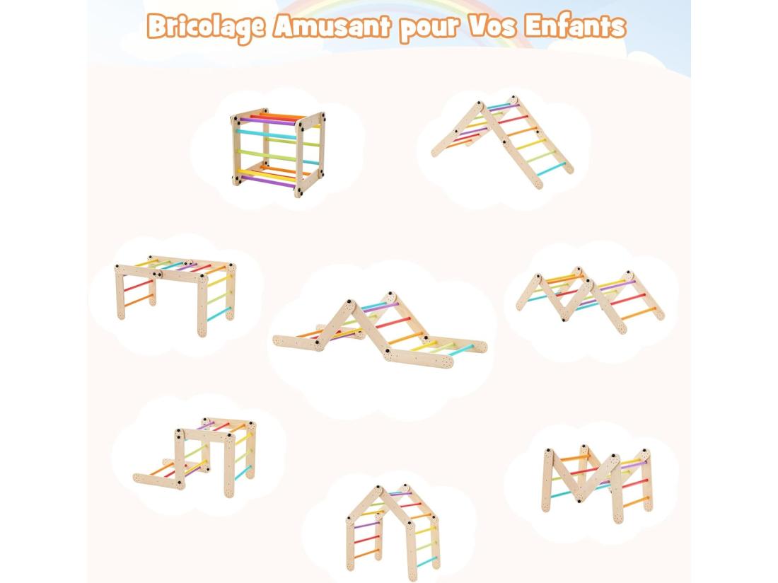 Vente Unique 5 En 1 Échelle D'escalade Montessori Enfants Avec Rampe Double Face & Réglable Jouet D'escalade Pliable En Bois Avec Toboggan & Bricolage Amusant Charge 60kg Pour Tout-Petits De 3 Ans+