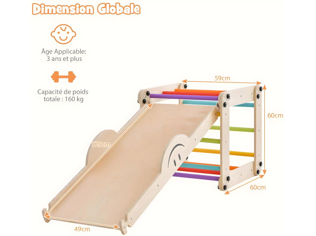 Vente Unique 5 En 1 Échelle D'escalade Montessori Enfants Avec Rampe Double Face & Réglable Jouet D'escalade Pliable En Bois Avec Toboggan & Bricolage Amusant Charge 60kg Pour Tout-Petits De 3 Ans+