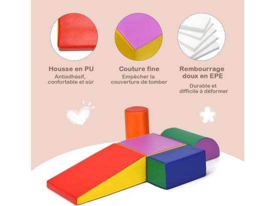vente unique 5PCS Parcours Motricité Bébé en Mousse EPE avec Housse en PU Module Motricité Bébé avec Fermeture Clair Jouets Éducatifs Colorée pour Ramper Grimper pour Enfants d'Âge Préscolaire