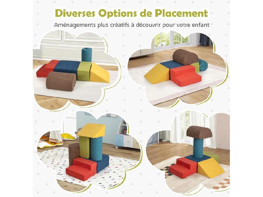 Vente Unique 6 PCS Parcours Motricité Bébé En Mousse Avec Housse En Tissu Chenille Module Motricité Bébé Avec Fermeture Clair Jouets Éducatifs Pour Ramper (Coloré)