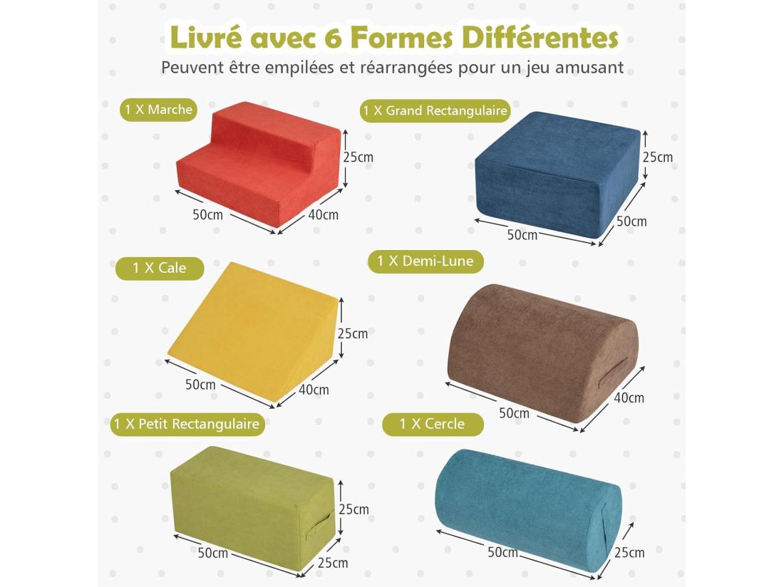 Vente Unique 6 PCS Parcours Motricité Bébé En Mousse Avec Housse En Tissu Chenille Module Motricité Bébé Avec Fermeture Clair Jouets Éducatifs Pour Ramper (Coloré)