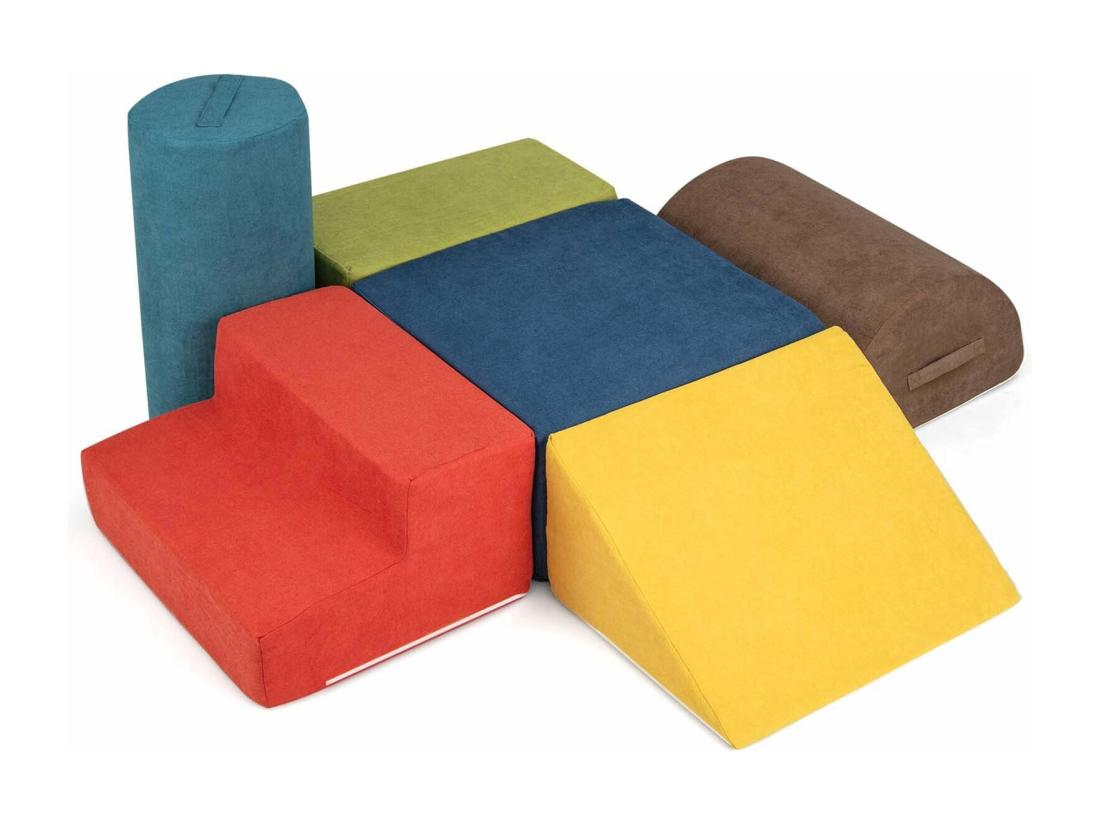 vente unique 6 PCS Parcours Motricité Bébé en Mousse avec Housse en Tissu Chenille Module Motricité Bébé avec Fermeture Clair Jouets Éducatifs pour Ramper (Coloré)