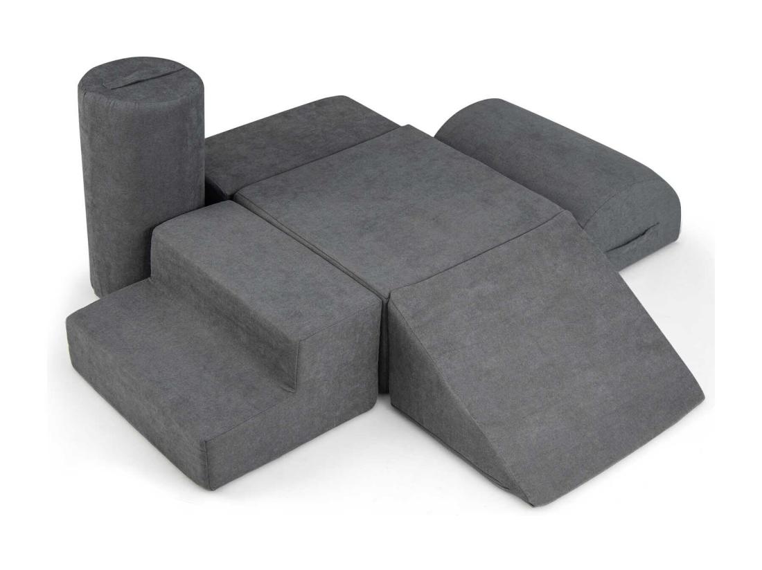 vente unique 6 PCS Parcours Motricité Bébé en Mousse avec Housse en Tissu Chenille Module Motricité Bébé avec Fermeture Clair Jouets Éducatifs Ramper pour Enfants (Gris)