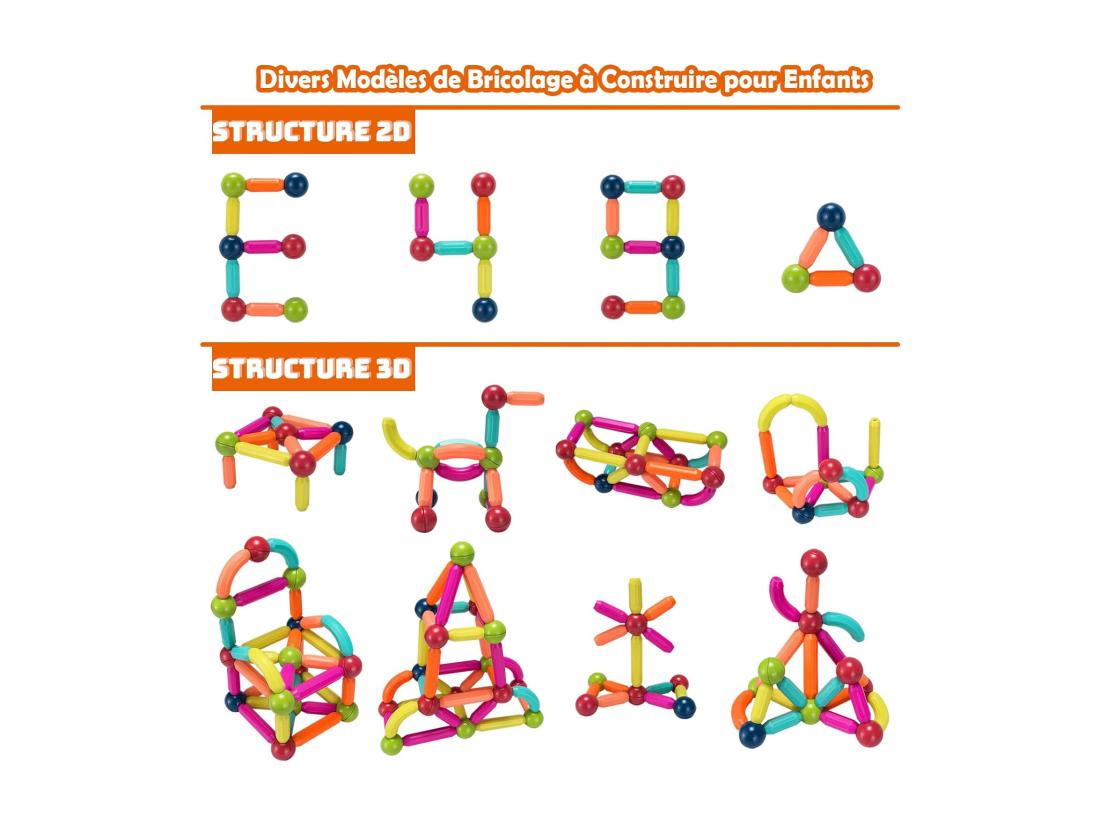 Vente Unique 88 Pcs Bloc De Construction Magnétique Jouet Educatif Et Créatif Puzzle Colorés Pour 3 Ans+