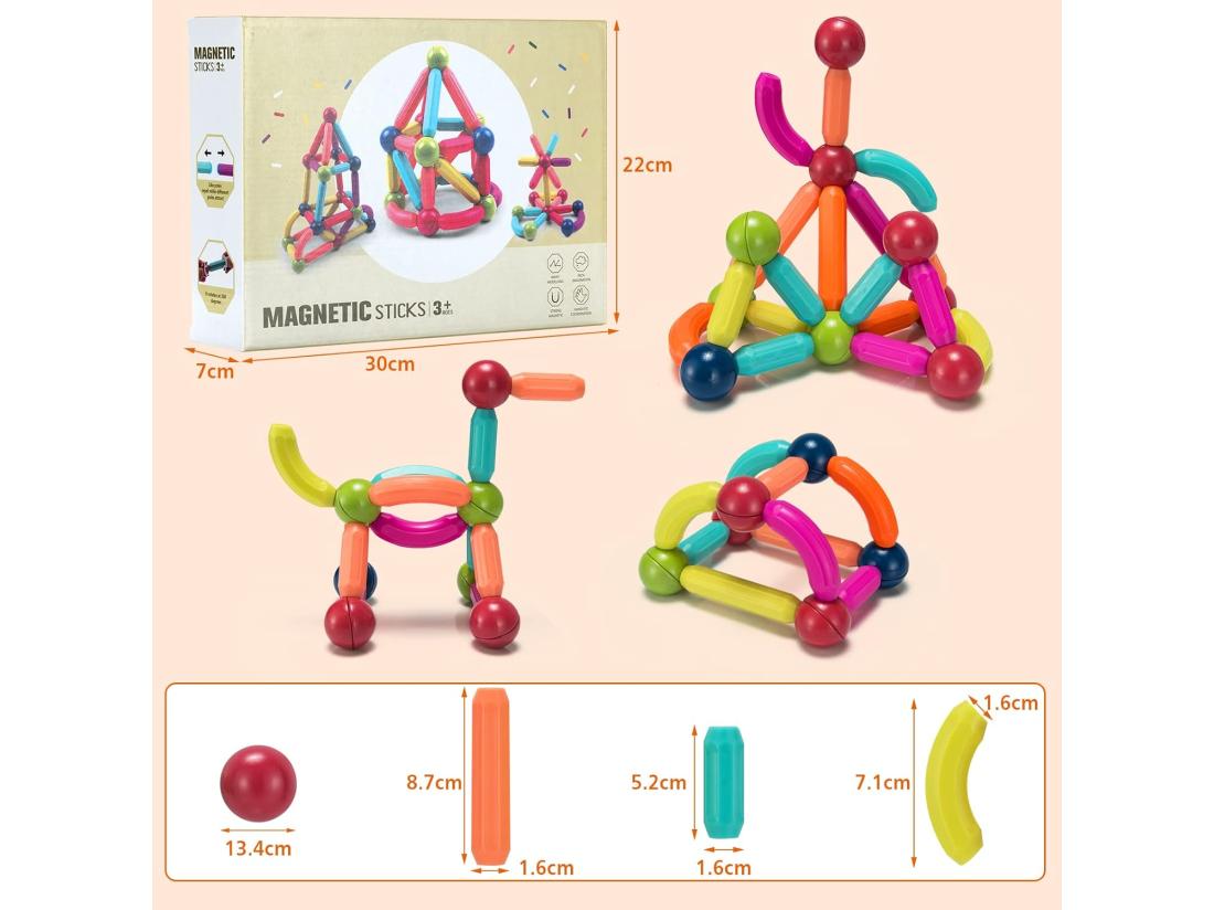 Vente Unique 88 Pcs Bloc De Construction Magnétique Jouet Educatif Et Créatif Puzzle Colorés Pour 3 Ans+