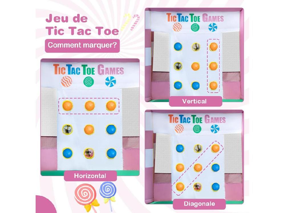 Vente Unique 9 En 1 Château Gonflable En Forme Bonbons Avec Toboggan Maison De Saut Gonflable Avec Pistolet à Eau Jeu Tic-Tac-Toe 50 Boules Charge 90kg Pour 2 Enfants De 3-10 Ans（avec Souffleur 680W