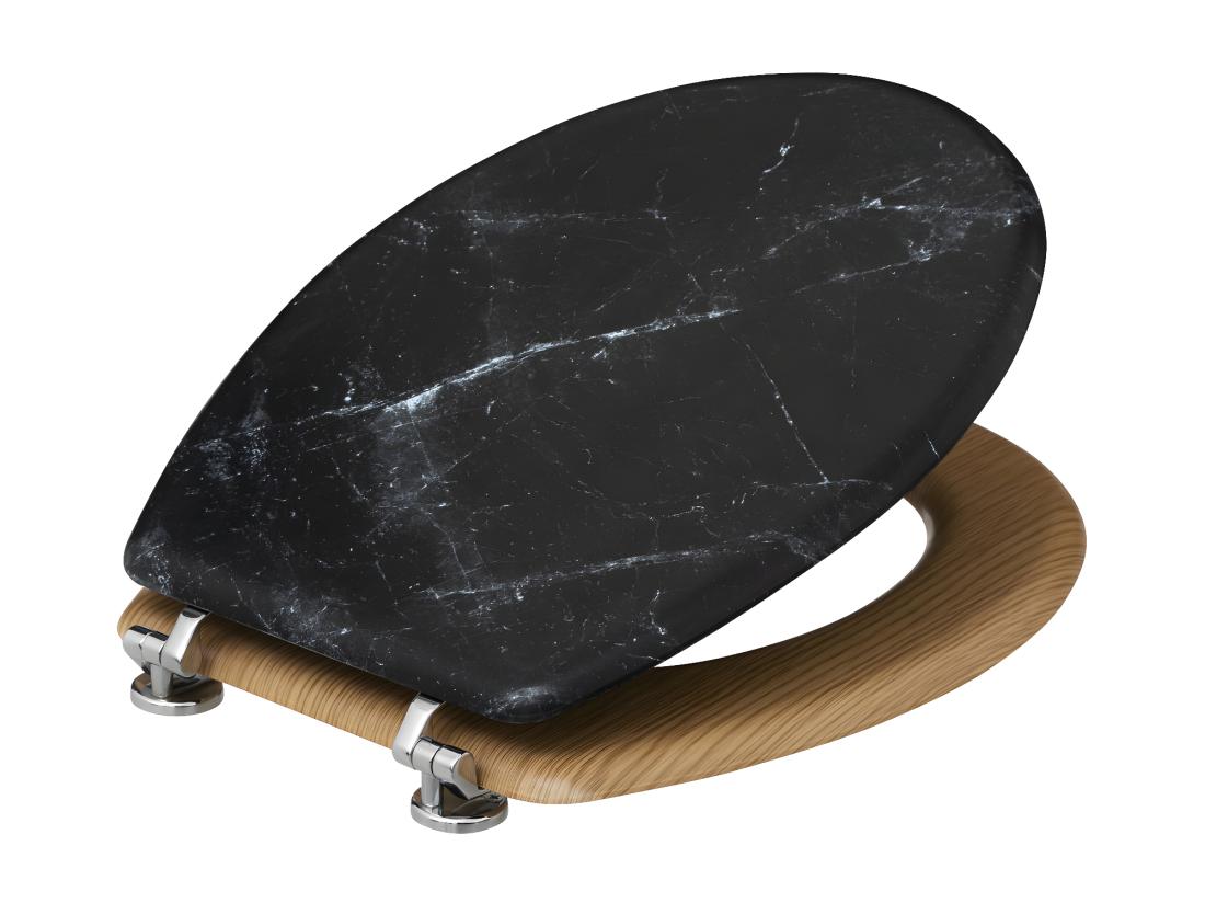 Vente Unique Abattant WC Standard En Bois Noir Effet Marbre