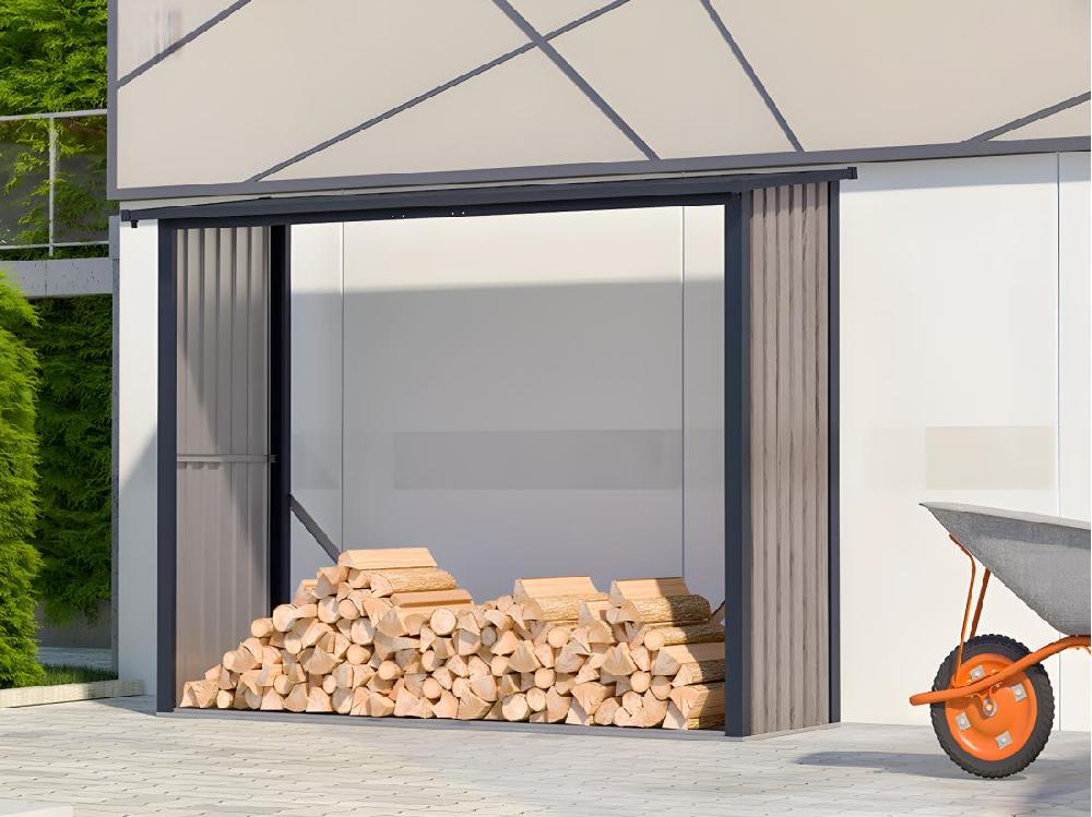 vente unique Abri bûches métal en acier galvanisé effet bois 3 27 m3 - 4 stères - L242 x P89 x H190 cm - WINWOOD