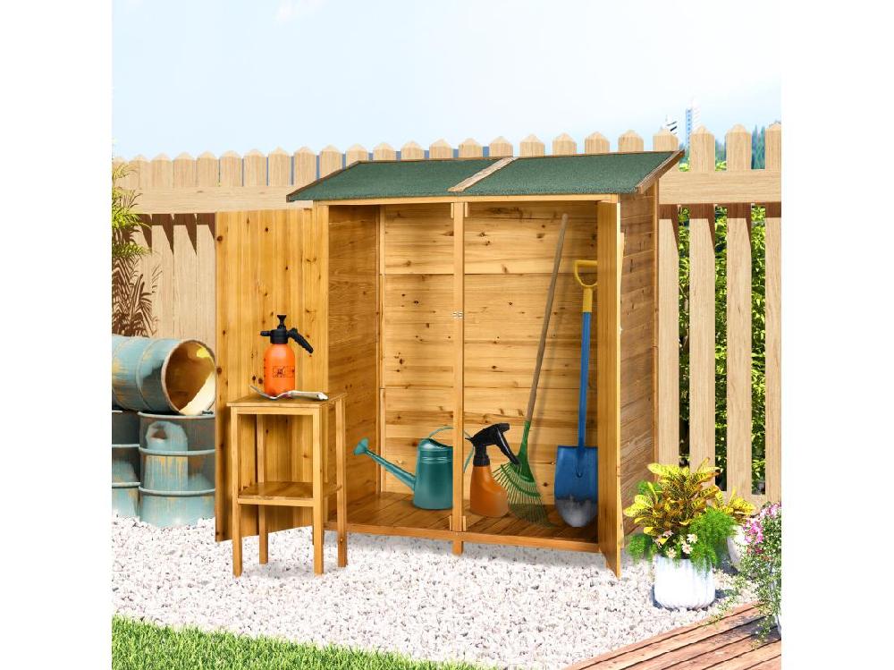 Vente Unique Abri De Jardin Armoire De Jardin Remise Pour Outils Sur Pied Dim. 140L X 75l X 157H Cm 2 étagères 2 Portes Toit Bitumé étanche Bois Sapin Pré-huilé